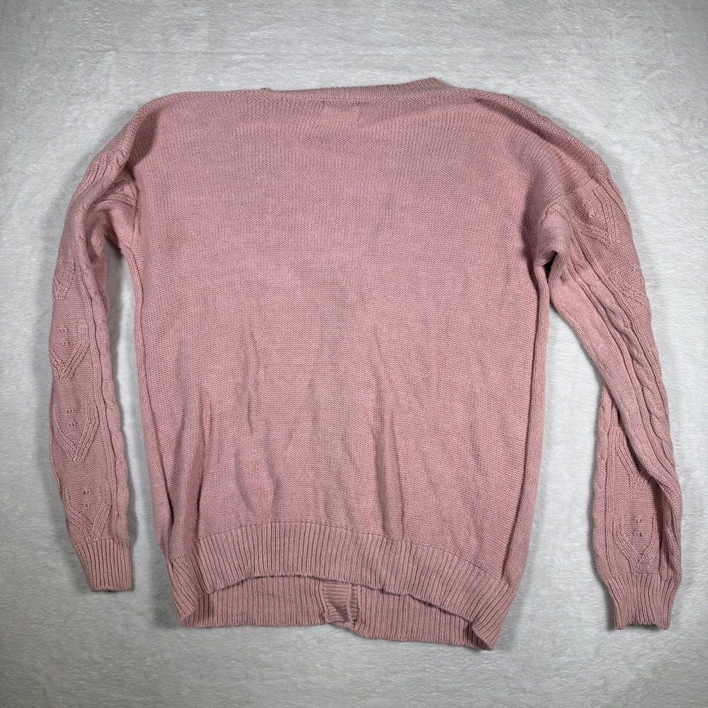 Vintage Brownstone Studio Pink Heart Cable‎ Knit Button Cardigan Sweater Women M - Picture 2 of 6